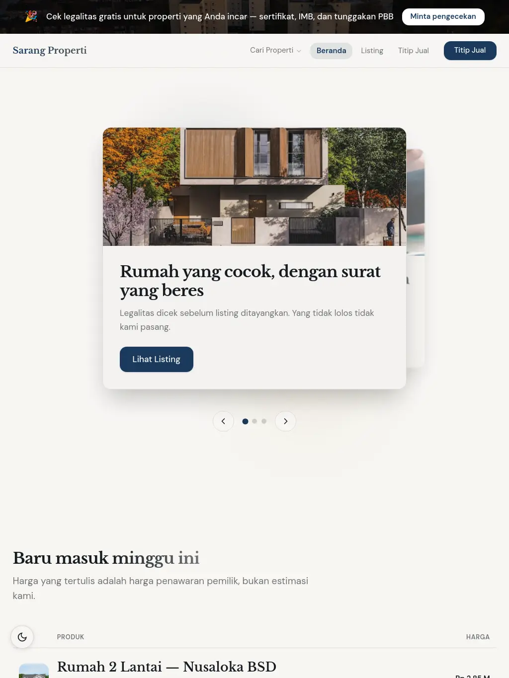 Sarang Properti - Template Website Agen Properti